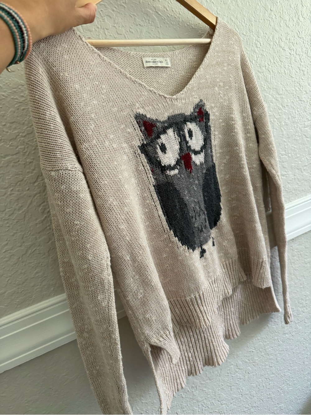 Abercrombie & Fitch Owl Sweater Size M/L Lightweight Knit V-Neck - Picture 5 of 7